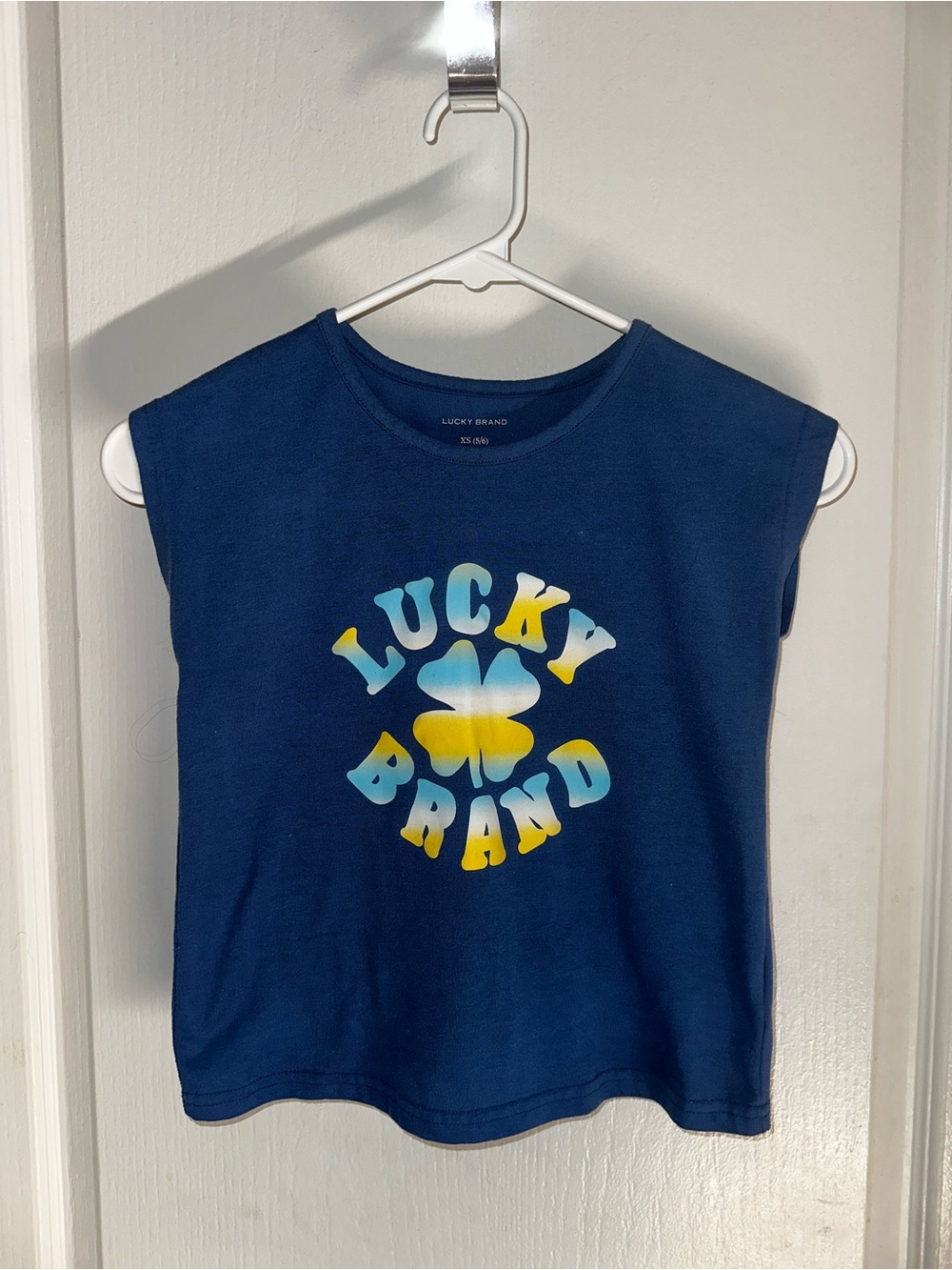 Lucky Brand Girls XS/5-6 Blue Shirt with Clover